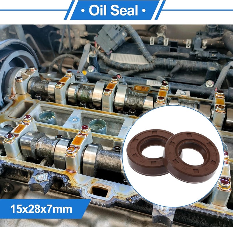 VekAuto Universal Oil Seal TC Double Lip W Steel Spring Seal Ring Rotary Shaft Seal 15x28x7mm High Pressure FKM Rubber Brown 2 Pcs - Image 2